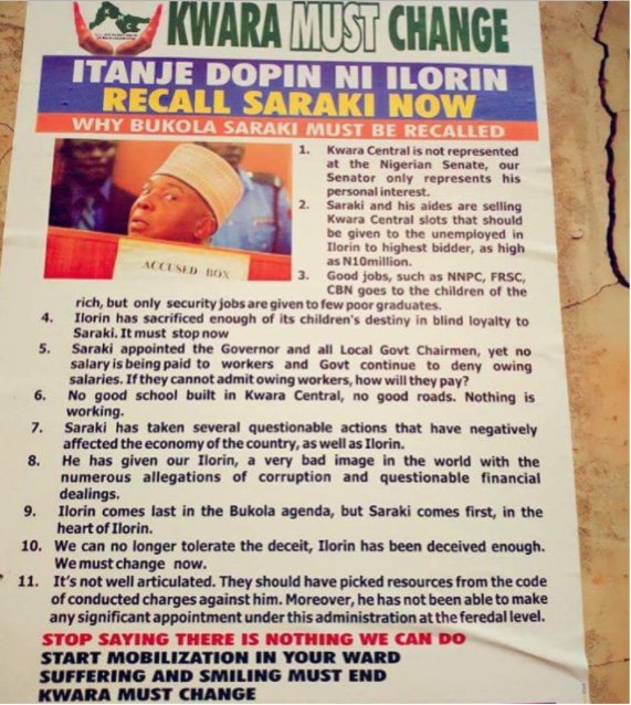 We Need Change: Posters To Recall Senate President, Bukola Saraki All Over Kwara [See Photo]