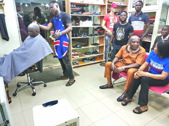 Governor, Fayose, Spotted, Having His Haircut at A Public Barbing Salon