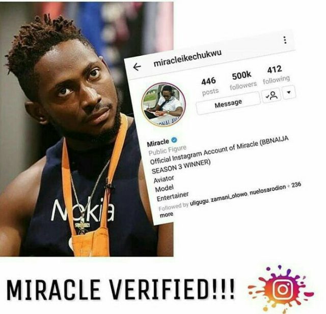 #BBNaija: Miracle Ikeckukwu gets verified on Instagram