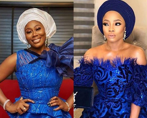 Photos of Toke Makinwa, Gbemi Olagbegi, Others as They Grace Mocheddah’s Wedding in Blue Asoebi