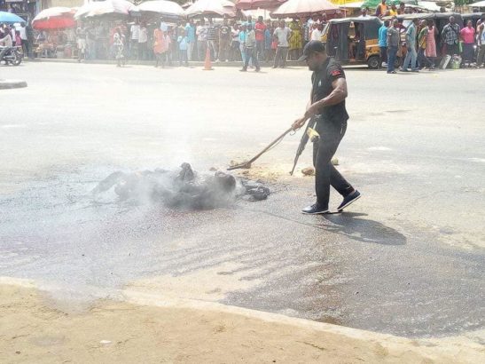 Angry Mob Burnt Motorcycle Thief To Death In Uyo [Photos]