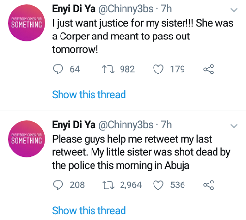 Trigger Happy SARS Officer Allegedly Kills Female Corps Member, Who Was Meant To Finish Her NYSC, Today, In Abuja [Photos]