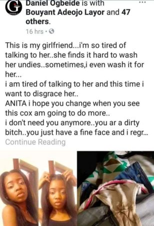 Nigerian Man Exposes His Girlfriend’s Undies on Facebook, Says She Finds It Hard to Wash Her Undies That He’s Tired of Washing Them [Photos]