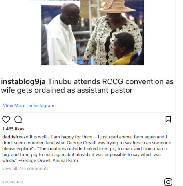 As Expected, Daddy Freeze Reacts As Tinubu’s Wife, Senator Oluremi Is Ordained A RCCG Pastor [What He Said Is Just Unbelievable]