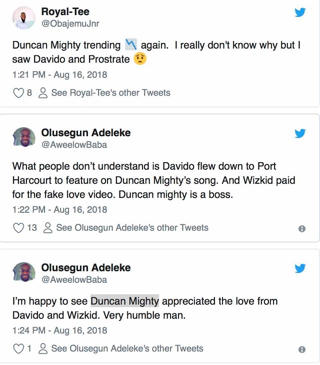 As Expected, Fans React as Duncan Mighty Prostrates To Davido In Port Harcourt