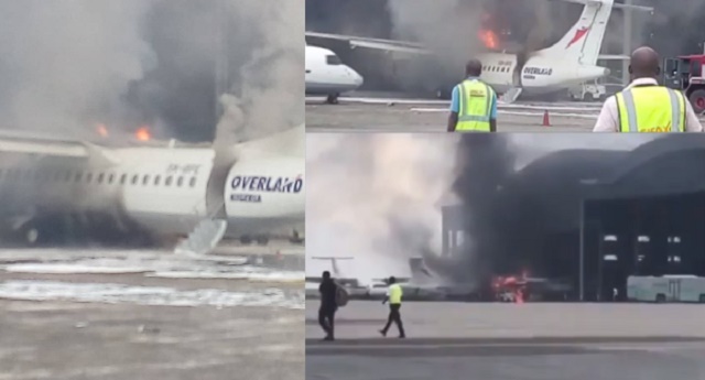 Plane Catches Fire at Lagos Airport [Photos]