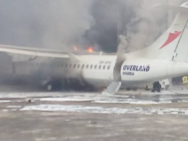 Plane Catches Fire at Lagos Airport [Photos]