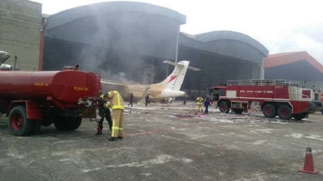 Plane Catches Fire at Lagos Airport [Photos]