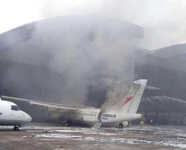 Plane Catches Fire at Lagos Airport [Photos]