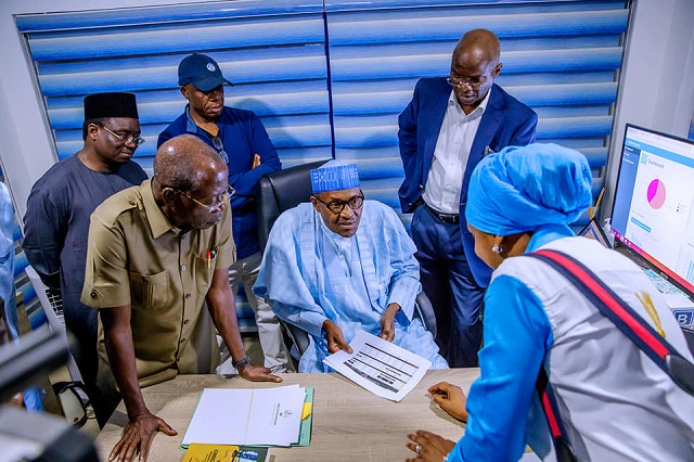 #NigeriaDecides: Photos of President Buhari as He Visits APC Situation Room in Abuja