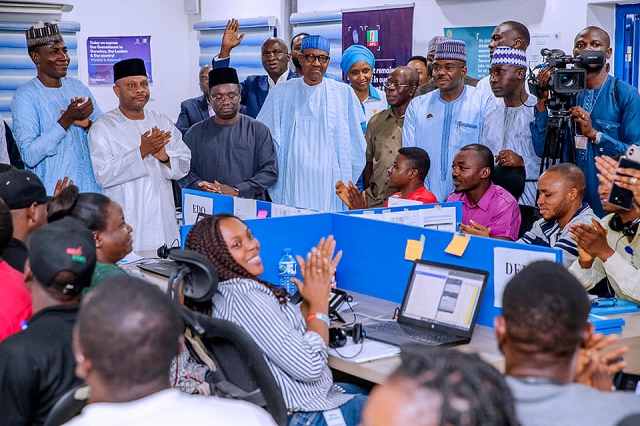 #NigeriaDecides: Photos of President Buhari as He Visits APC Situation Room in Abuja