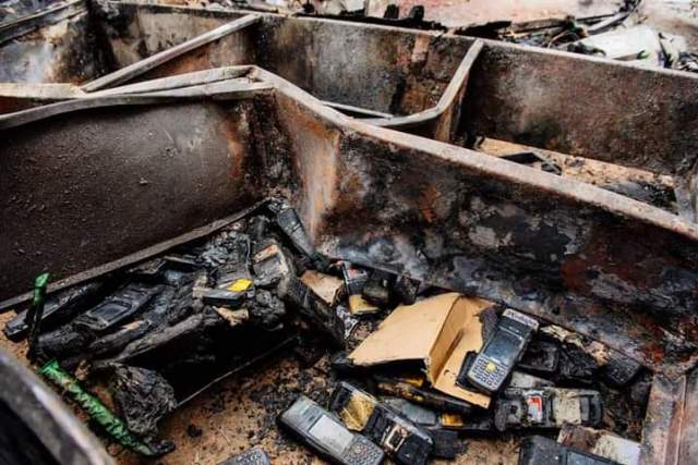 Ondo Election: More Pictures Of Over 5100 Burnt Card Readers From  INEC Office Akure