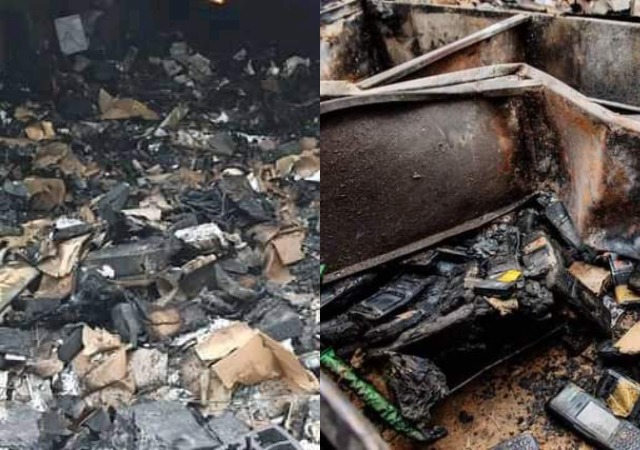 Ondo Election: More Pictures Of Over 5100 Burnt Card Readers From  INEC Office Akure