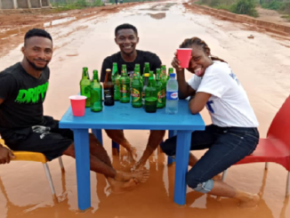 Friends Party on a Bad Road in Owerri to Draw Attention to the State of the Road