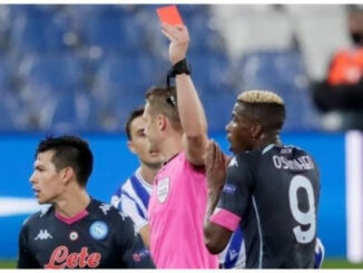 Osimhen Receives First Red Card of His Football Career