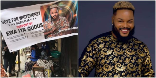 #BBNaija: Beans Seller Displays Banner Begging People to Vote for Whitemoney