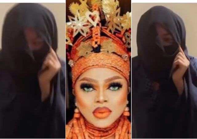 "The fear of Benin people" -Bobrisky hides his face as he storms Benin City months after been chased out of the state