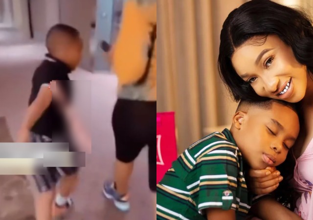 My Son, King Andre Wants to Burst My Plastic Backside worth N5m –Tonto Dikeh Cries Out As Son Repeatedly Smacks Her Backside [Video]