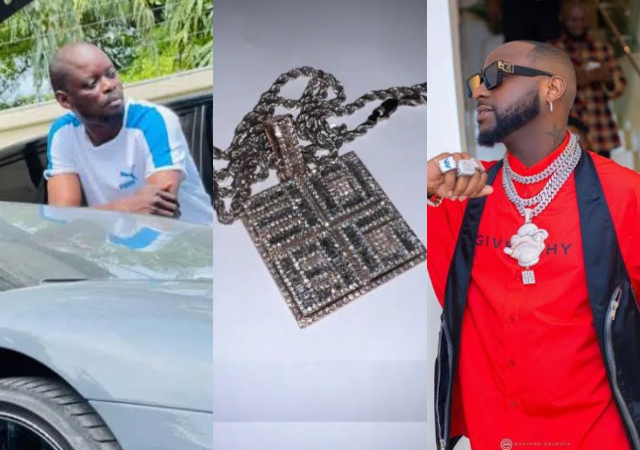 "God bless you"– Davido’s personal driver prays for him after receiving 30BG diamond pendant [Video]