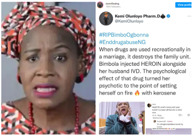 “Late IVD’s wife was a HEROIN user, Her family KNEW it and mostly covered her marital problems with domesticviolence”   Kemi Olunloyo blows hot