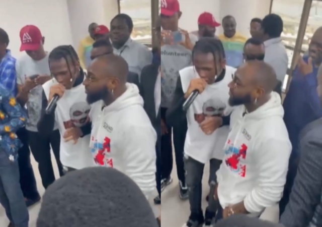 “Grace has found him” – Up and coming singer impresses Davido with song at business event [Video]