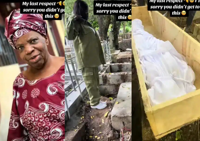 “My last respect” – NYSC corps member visits late mother’s burial ground after NYSC to pay her last respects