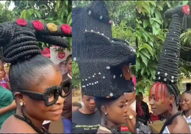 “They want to break that aunty neck" - Lady's unusual hairstyle at a beauty contest sparks waves online 