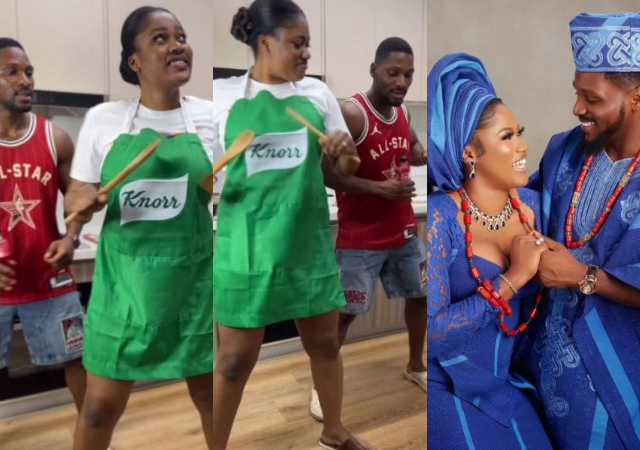 "Na galala you dey do oh" - Reactions as Anu Bakre teaches her husband Tobi the viral Tshwala Bami dance