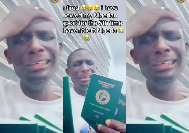 “God please, even if it’s Ghana, let me go at least” -Nigerian man shed tears as he renews passport 5 times, yet to travel out