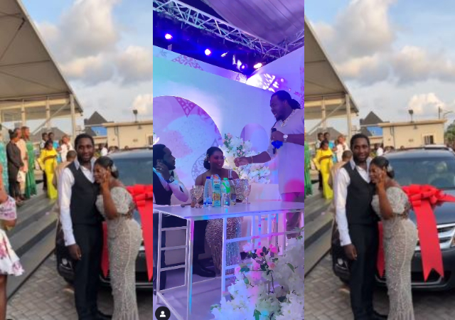 Who else noticed the groom’s face?-Reactions as brother surprises his sister with car gift on her wedding day