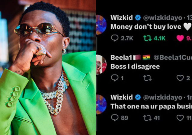 "That one na your papa business" – Wizkid drags fan who disagreed with his claims “Money don’t buy love”