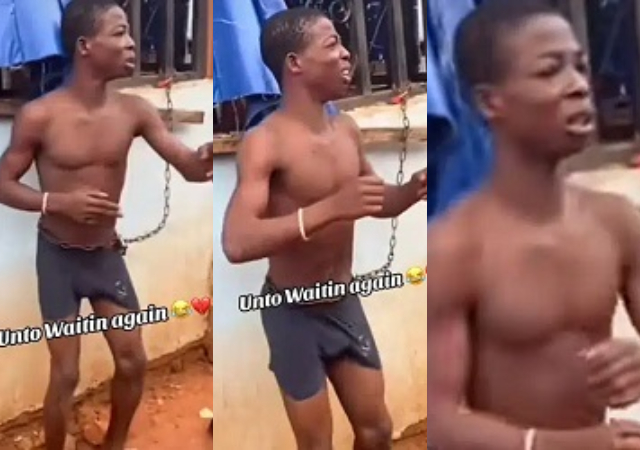 Young thief gets caught and forced to dance to hits songs while chained to burglary