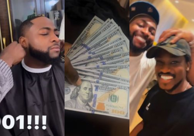 "I will never be poor" - Reactions as Davido gifts his barber N1.5M ($1K) for his wedding haircut