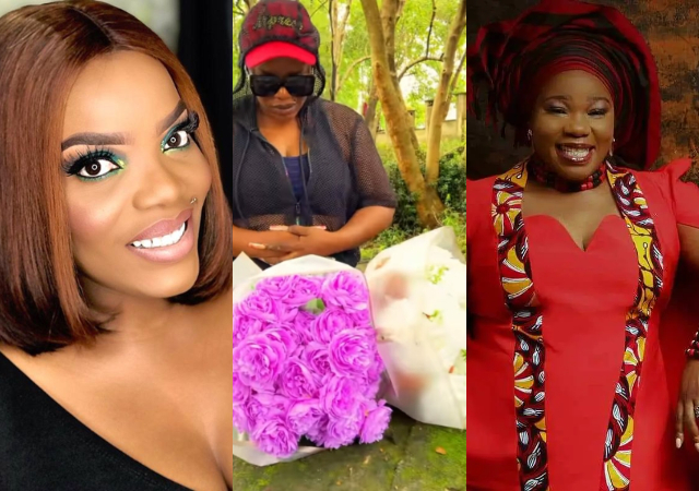 Actress Empress Njamah visits Ada Ameh’s graveside with flowers on 2nd anniversary of her passing away