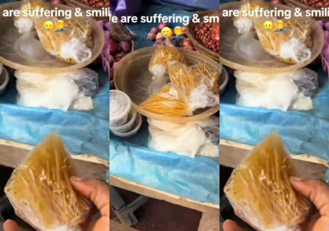 Nigerian man startled as he sees spaghetti being sold in nylons for N100