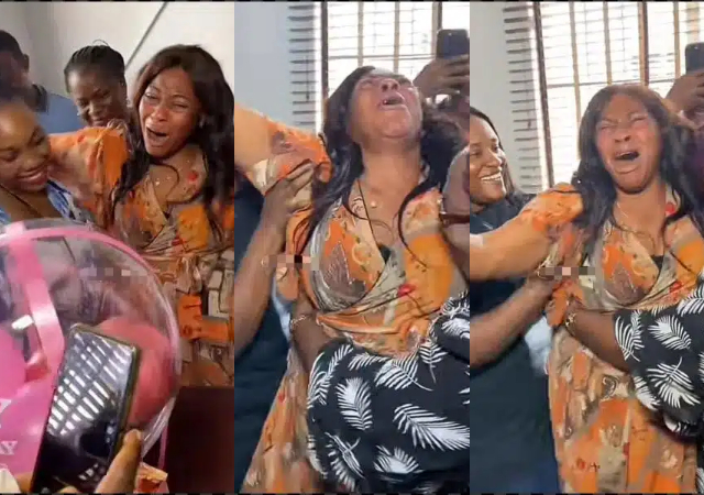 Lady sparks reactions as she surprises her mom at work on 60th birthday