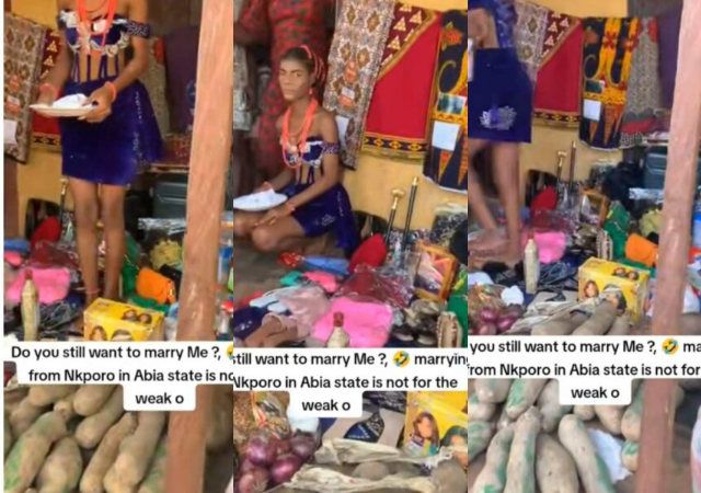 “What’s relaxer doing there” - Reactions as lady flaunts items her husband brought as her bride price