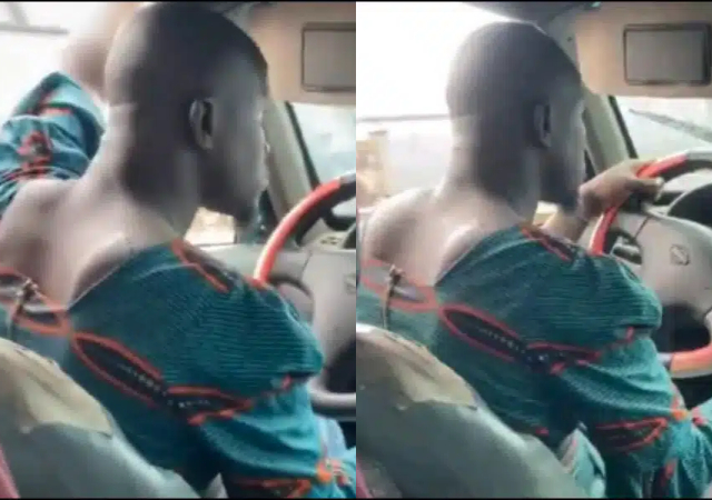 "No be only girls go dey collect Polo" - Reactions as Ibadan driver rocks a woman’s blouse while working