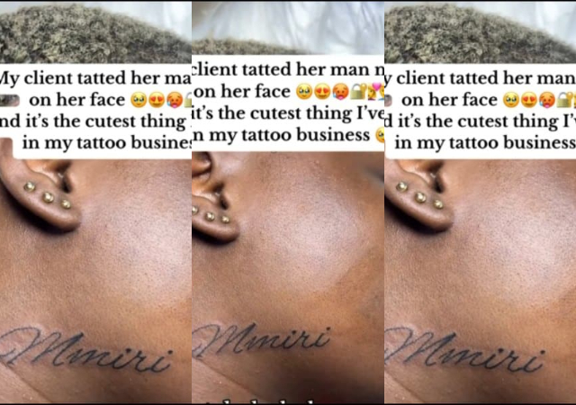 “It’s too early to be angry” – Lady sparks buzz as she tattoos boyfriend’s name on her neck