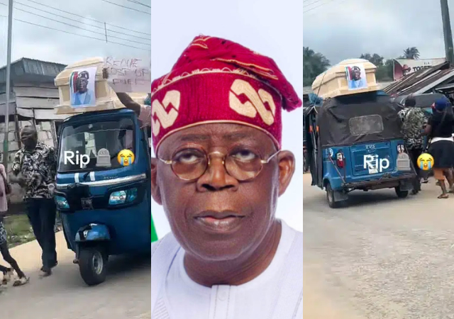 Protesters sparks uproar with President Bola Tinubu’s picture on coffin