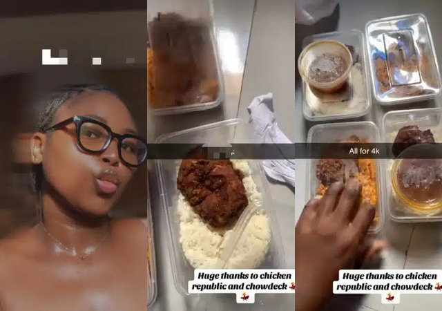 Netizens reacts as Nigerian lady buys full plate of rice and chicken for ₦1k despite bad economy