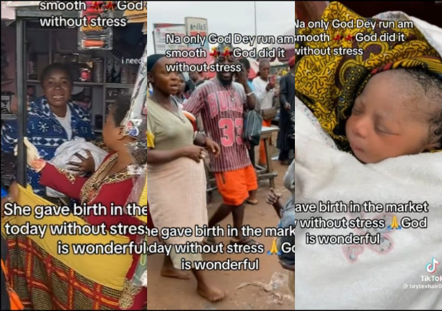 Nigerians jubilates as woman gives birth in Benin market