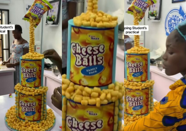 14-year-old Nigerian baker trends online as she bakes cheese balls cake