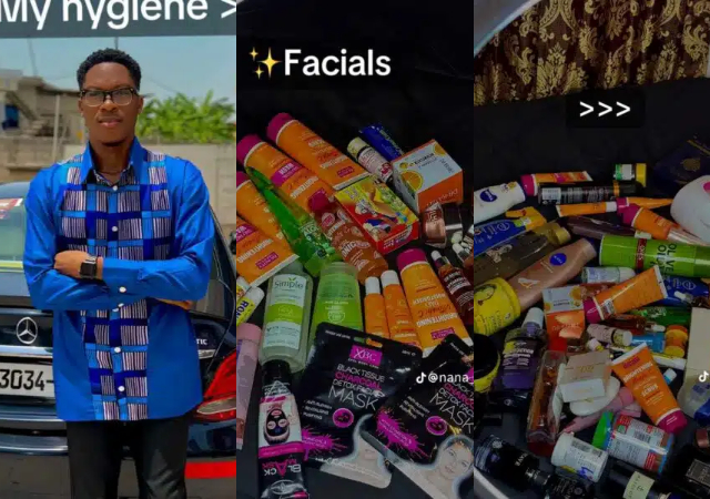 “Remaining feminine wash” - Nigerian man sparks reactions as he shows off his skincare products