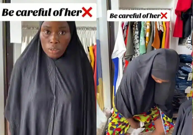 Mixed reactions as man exposes woman in hijab stealing from his store