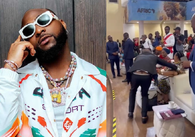 Singer Davido’s backside becomes a topic of discussion as he kneels to greet guests