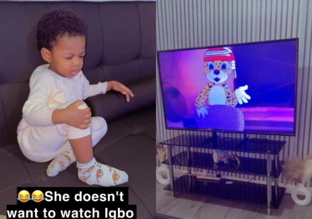 Toddler closes eye to avoid watching Igbo cartoons 