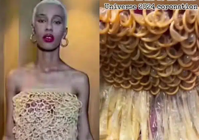 Congolese lady rocks dress made entirely from condoms