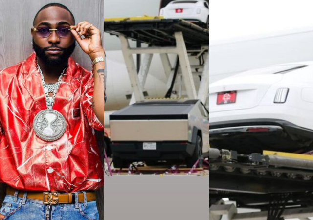 Singer Davido flies his new 2025 Rolls-Royce Spectre and Tesla Cybertruck to Nigeria