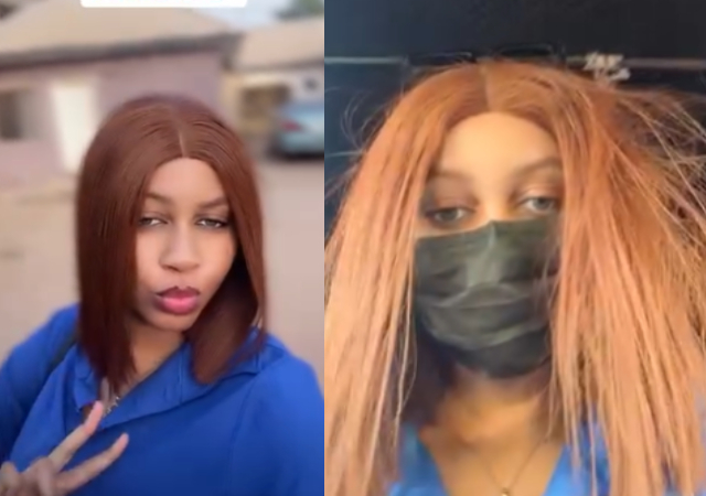 Nigerian lady reveals what happened to her bone straight wig after entering keke